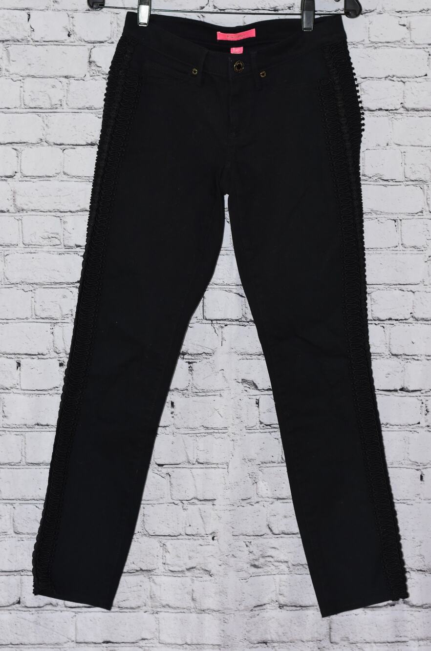 Lilly Pulitzer Onyx South Ocean Lace Trim Skinny Jeans Size 2